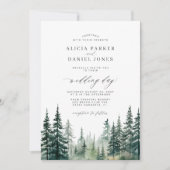 素朴な冬の松の木の森の水彩画 ウェディング 招待状 (正面)