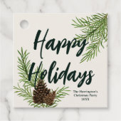 素朴な冬の松の木　松ぼっくり　幸せなホリデー　アイボリー フェイバータグ (正面)