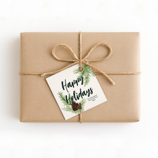 素朴な冬の松の木　松ぼっくり　幸せなホリデー　アイボリー フェイバータグ