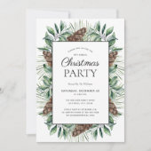 素朴な冬の松ぼっくりホリデーパーティー 招待状 (正面)