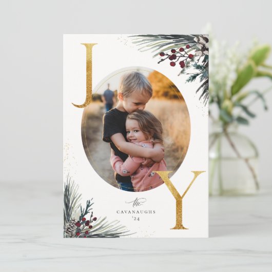 素朴な冬の枝のゴールドの喜びの写真 シーズンカード (スタンド正面)