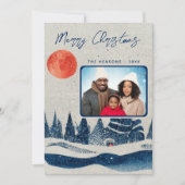 素朴な冬の森の月家族写真クリスマス シーズンカード (正面)