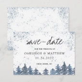 素朴な冬の淡い青い森の結婚式のお知らせ セーブザデート (正面/裏面)