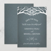 素朴な冬の白樺の木の結婚式の延期ハガキ 招待状 (正面/裏面)