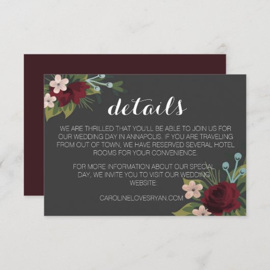 素朴な冬の結婚式の明細カード エンクロージャーカード (正面/裏面)