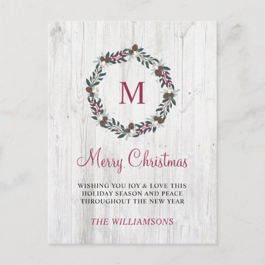 素朴な冬の緑と実のリース クリスマス ウッド (正面)