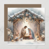 素朴な冬の花を添えたクリスマス・ナティビティ・シーンのカード シーズンカード (正面/裏面)