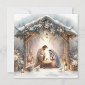 素朴な冬の花を添えたクリスマス・ナティビティ・シーンのカード シーズンカード (正面)