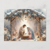素朴な冬の花を添えたクリスマス・ナティビティ・シーンのカード シーズンポストカード (正面)