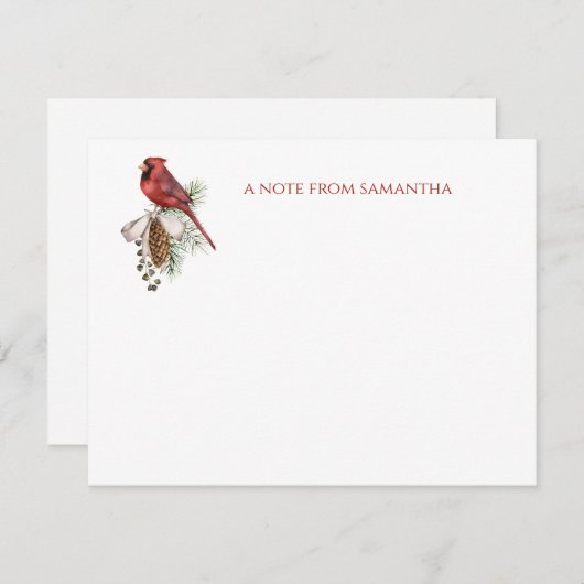 素朴な冬の赤いカーディナル松ぼっくり ノートカード (正面/裏面)