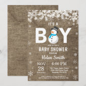素朴な冬の雪だるま男の子ベイビーシャワー招待状 招待状 (正面/裏面)