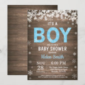 素朴な冬の雪だるま男の子ベビーシャワー招待状 招待状 (正面/裏面)