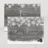 素朴な冬の雪の結晶と松ぼっくりのポストカード シーズンポストカード (正面/裏面)