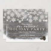 素朴な冬の雪の結晶と松ぼっくりの招待状 招待状 (正面/裏面)