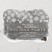 素朴な冬の雪の結晶と松ぼっくりの招待状 招待状 (正面/裏面)