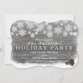 素朴な冬の雪の結晶と松ぼっくりの招待状 招待状