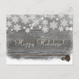 素朴な冬の雪の結晶と松ぼっくり ポストカード