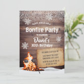 素朴な冬の雪の結晶 焚き火 誕生日パーティー 招待状 (スタンド正面)