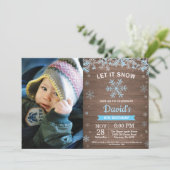 素朴な冬の雪の結晶 青と銀の男の子の誕生日 招待状 (スタンド正面)