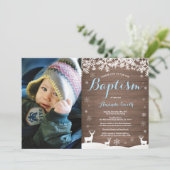 素朴な冬の鹿の洗礼男子写真招待状 招待状 (スタンド正面)