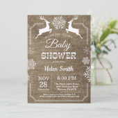 素朴な冬の鹿の雪の結晶ベイビーシャワー 招待状 (スタンド正面)
