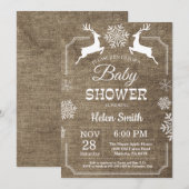 素朴な冬の鹿の雪の結晶ベイビーシャワー 招待状 (正面/裏面)