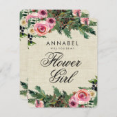 素朴な冬の麻の生地 花嫁の花を運ぶ女の子になってくれる？ 招待状 (正面/裏面)