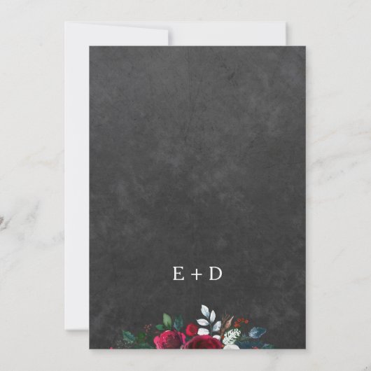 素朴な冬の黒板 バーガンディ フラワーのウェディング 招待状 (裏面)