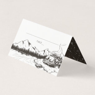 素朴な冬山の結婚式の座席表 名刺