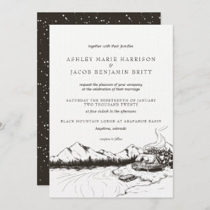 素朴な冬山の結婚式招待状 招待状