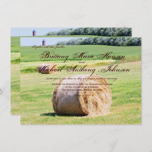 素朴な分野の干し草ベール国の結婚式招待状 招待状 (正面/裏面)