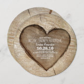 素朴な切り分けられた木の木製のハートのブライダルシャワー 招待状 (正面/裏面)