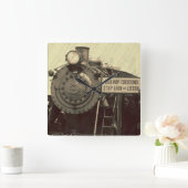 素朴な列車の柱時計 スクエア壁時計 (ホーム)