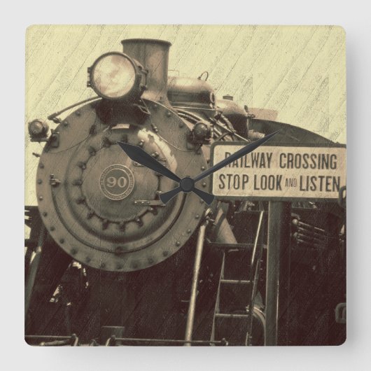 素朴な列車の柱時計 スクエア壁時計 (正面)