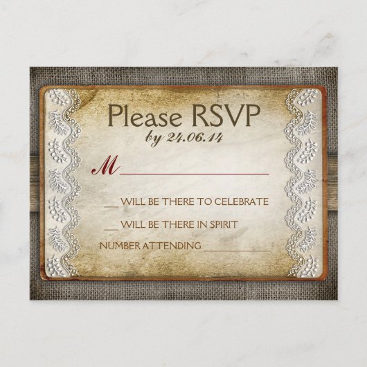 素朴な動揺して結婚式rsvpポストカード インビテーションポストカード (正面)