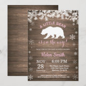 素朴な北極クマの冬の女の子ベイビーシャワー 招待状 (正面/裏面)