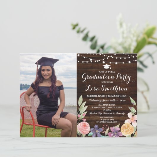 素朴な卒業によってはライト木写真が開花します 招待状 (スタンド正面)