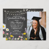 素朴な卒業パーティーのチョークの野生花の写真 招待状 (正面/裏面)