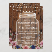 素朴な卒業パーティーの瓶の木製の花の招待 招待状 (正面/裏面)