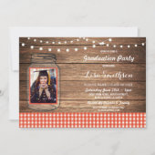 素朴な卒業パーティーの瓶の木製の赤いギンガムの写真 招待状 (正面)