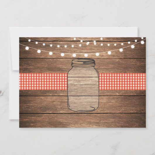 素朴な卒業パーティーの瓶の木製の赤いギンガムの写真 招待状 (裏面)