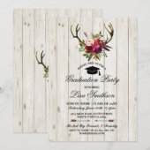 素朴な卒業パーティーの花の鹿の角の招待状 招待状 (正面/裏面)