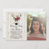 素朴な卒業パーティーの花の(雄ジカの)枝角の雄鹿の写真 招待状 (正面)