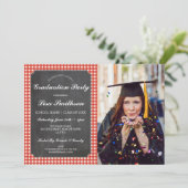 素朴な卒業パーティーの赤い点検のチョークBBQの写真 招待状 (スタンド正面)