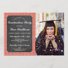 素朴な卒業パーティーの赤い点検のチョークBBQの写真 招待状