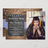 素朴な卒業パーティーの青い点検のチョークBBQの写真 招待状 (正面/裏面)