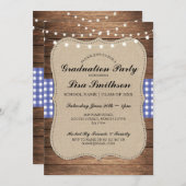 素朴な卒業パーティーの青い点検の木製の招待 招待状 (正面/裏面)