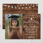 素朴な卒業パーティー エレガント ライト ウッド フォト 招待状 (正面/裏面)