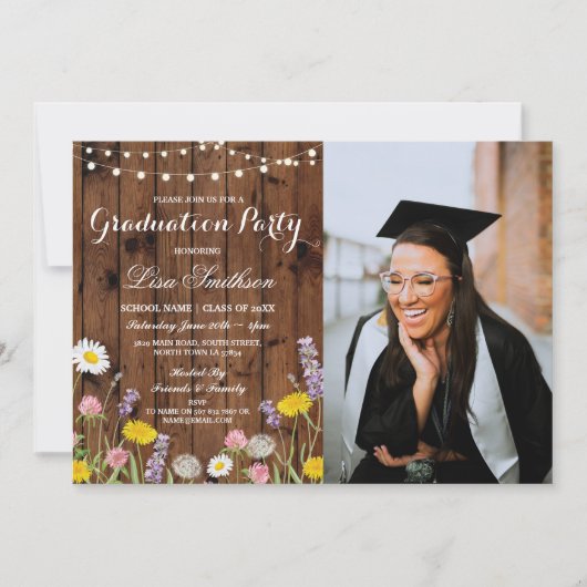 素朴な卒業パーティー ワイルド フラワーズ 花の写真 招待状 (正面)