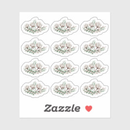 素朴な南部の綿花の実の花 緑の葉 シール